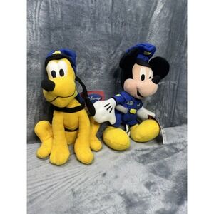 Disney Sega Plush Lot of 2 Mickey Mouse Officer Pluto Police Dog Rare Prize Only